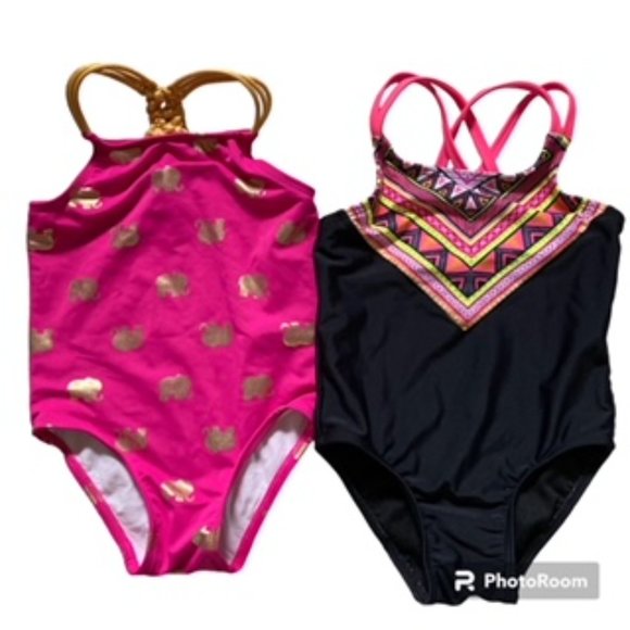 🧡3/15 Circo Swimsuit Bundle (2) Girls Toddler Size 2 (T2) Black & Pink - Picture 1 of 11